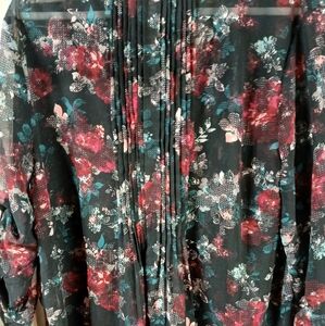 Floral Patterned Sheer Long Sleeve Tunic